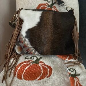 Fringed Brown and White Women's Bag